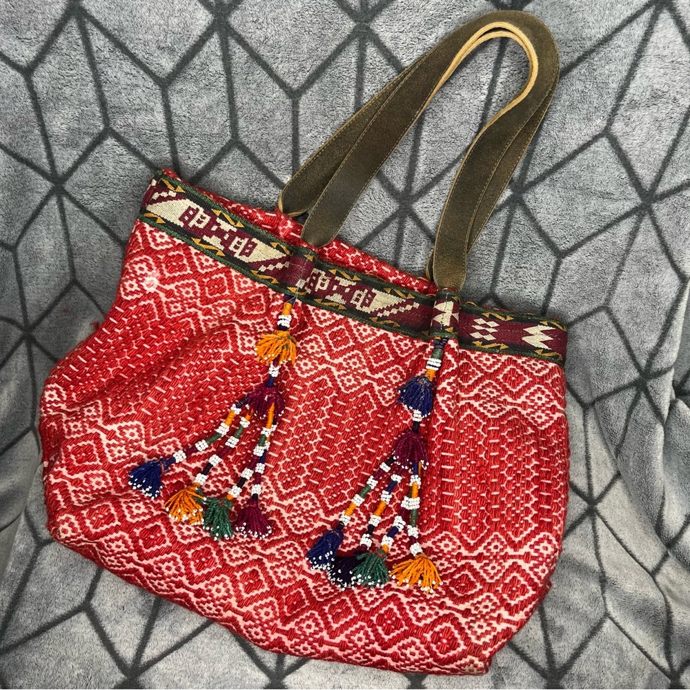 Venia Mitropanou Handmade Greek Ethnic Boho Unique Tassel Beaded Gypsy Tote Bag
